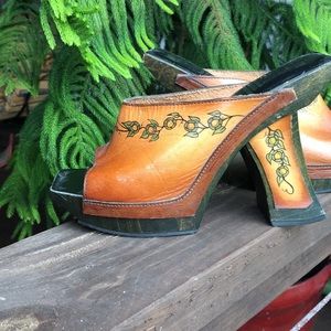 Fluevog wooden heels - hand painted